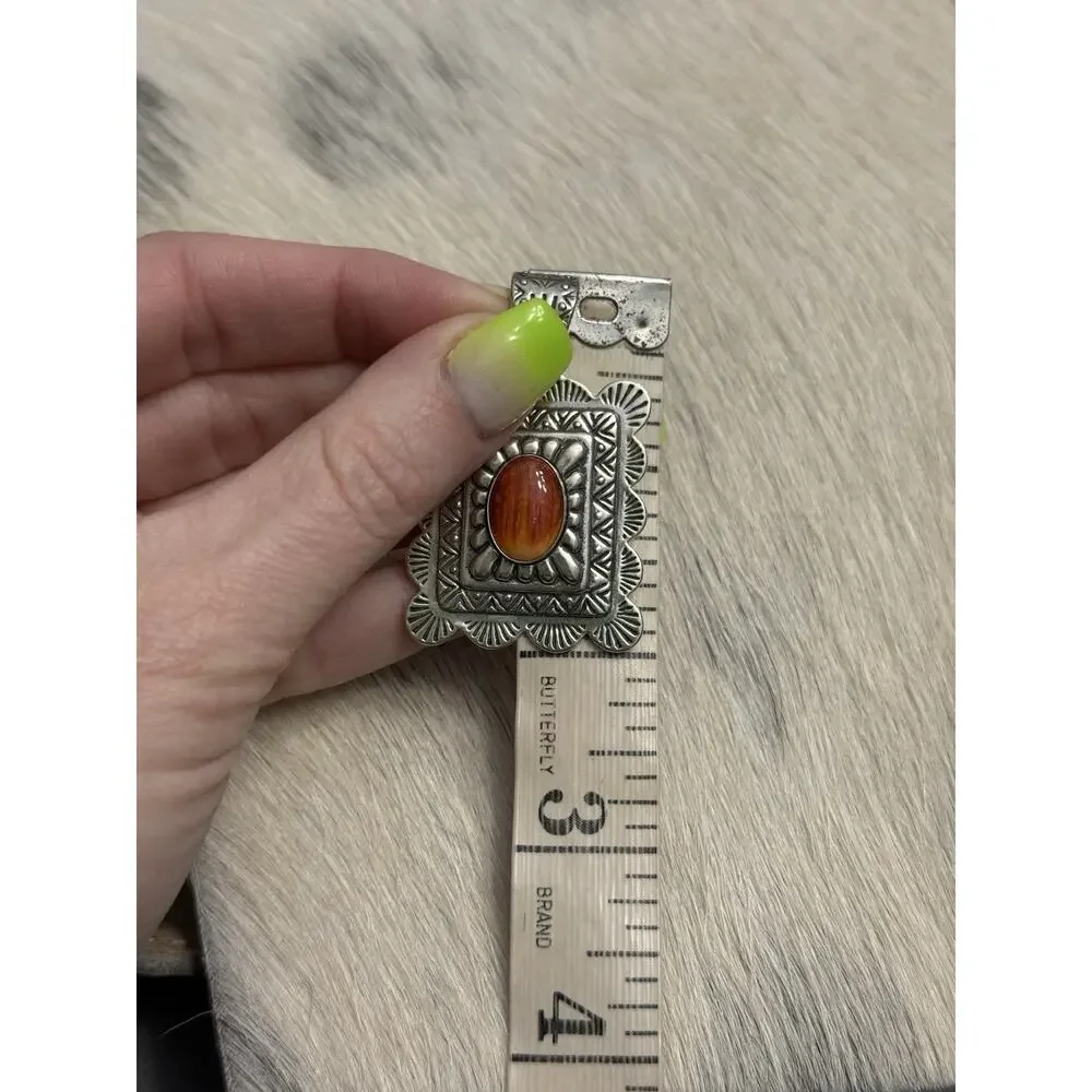 Carolyn Pollack Relios Sterling Silver Orange Spiny Oyster Concho Stamp Pendant - Picture 6 of 9